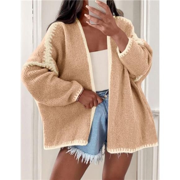 Womens Oversized Cardigan Sweaters Style2-camel - Picture 2 of 6